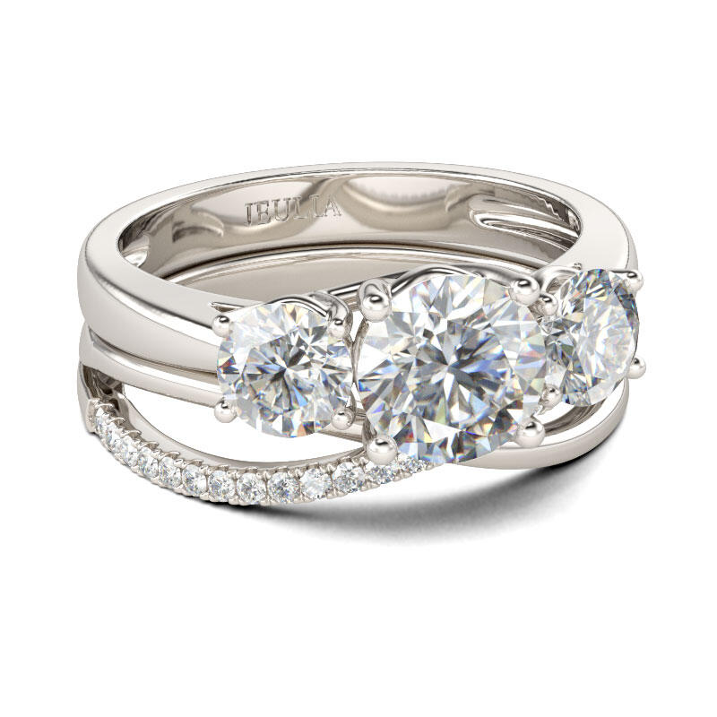 Jeulia Conjunto De Anillos Cruceros Con Tres Piedras De Talla Redonda En Plata De Ley