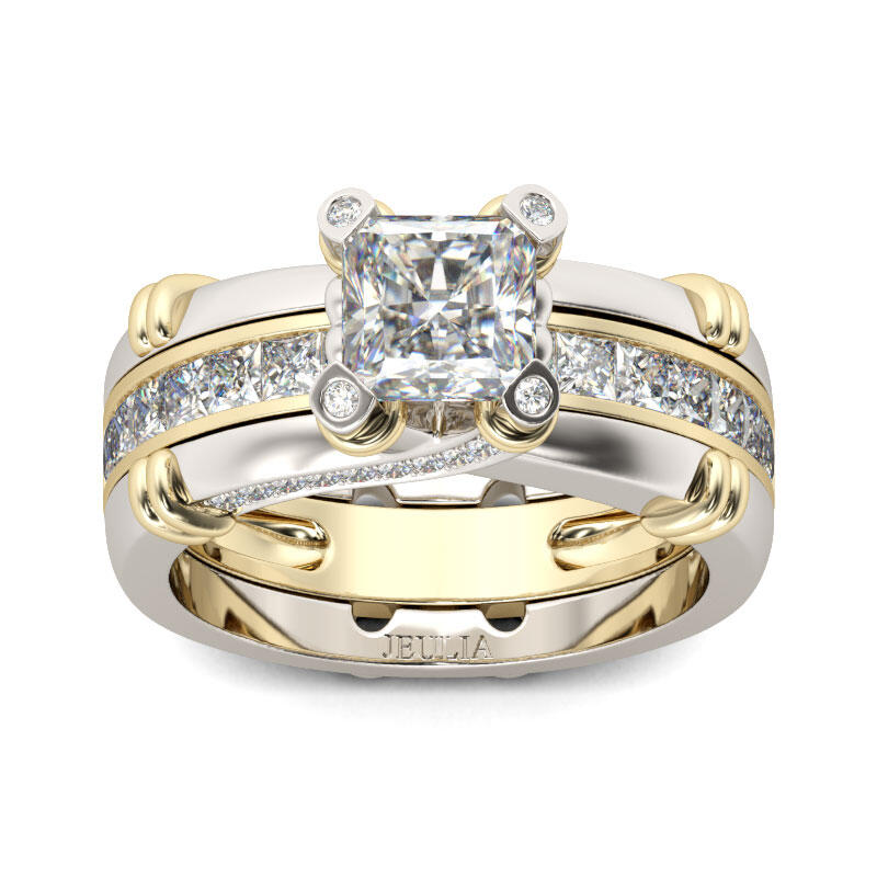 Jeulia Two Tone Princess Cut Sterling Silver Ring Set