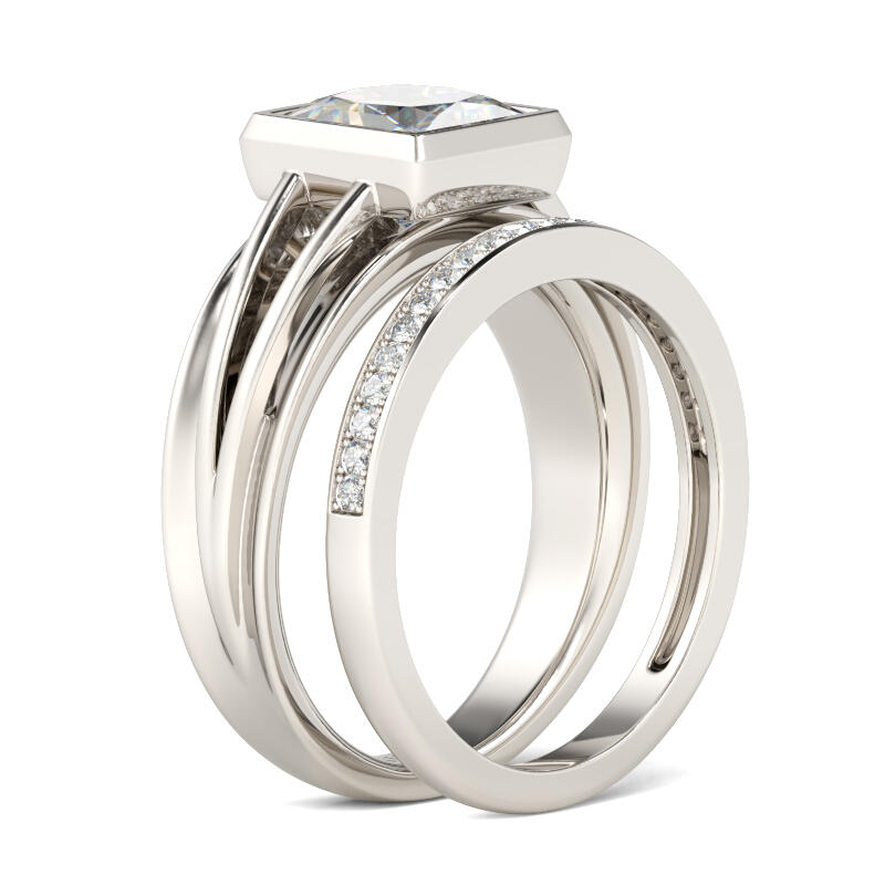 Jeulia Split Shank Princess Cut Sterling Silver Ring Set