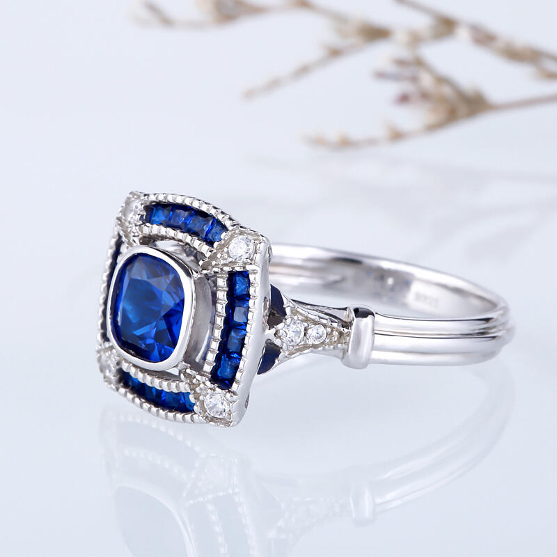 Jeulia Halo Cushion Cut Sterling Silver Ring