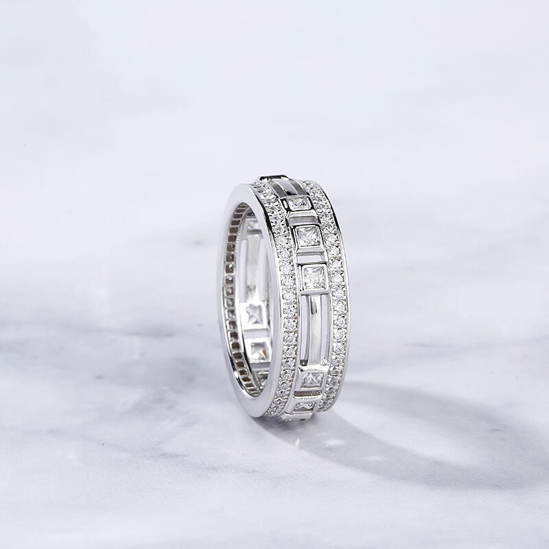 Jeulia Split Shank Princess Cut Sterling Silver Men's Band