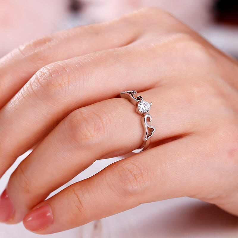 Jeulia "Angel Wings" Round Cut Sterling Silver Ring