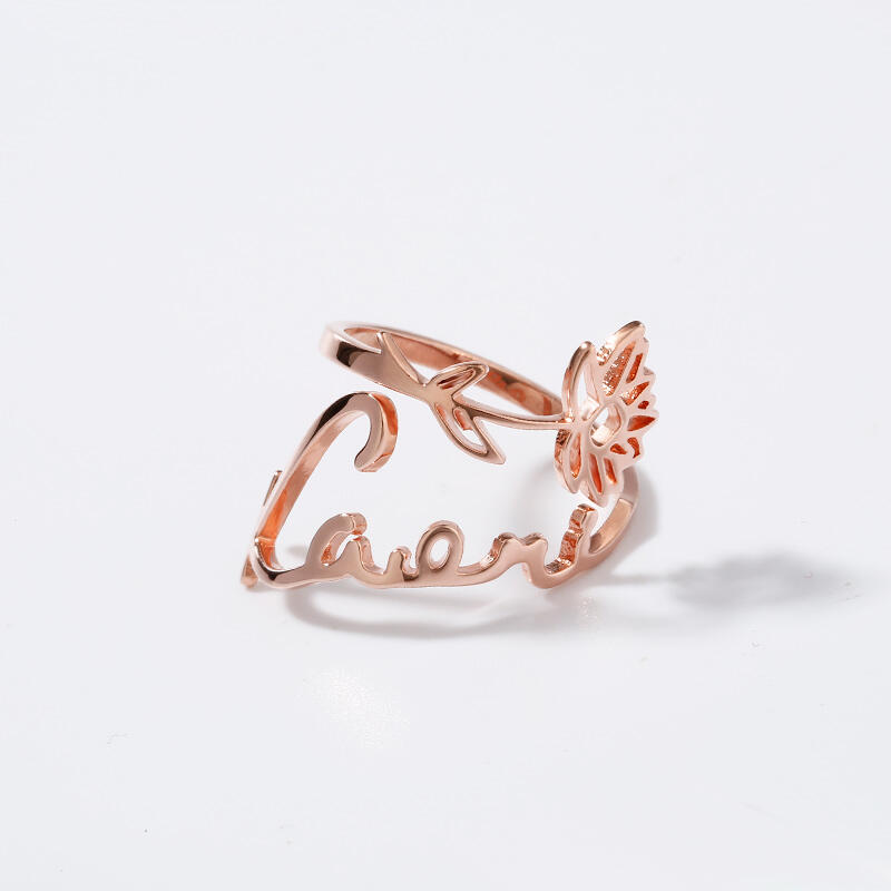 Bague Personnalisée Fleur de Naissance avec Prénom en Argent