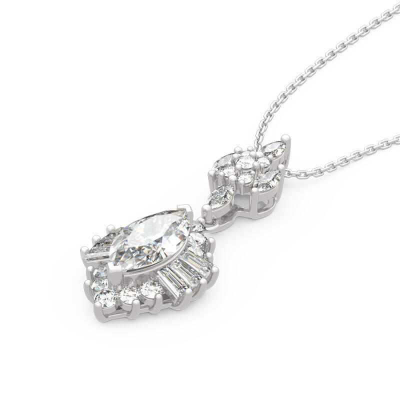 Jeulia Dazzling Halo Marquise Cut Sterling Silver Necklace