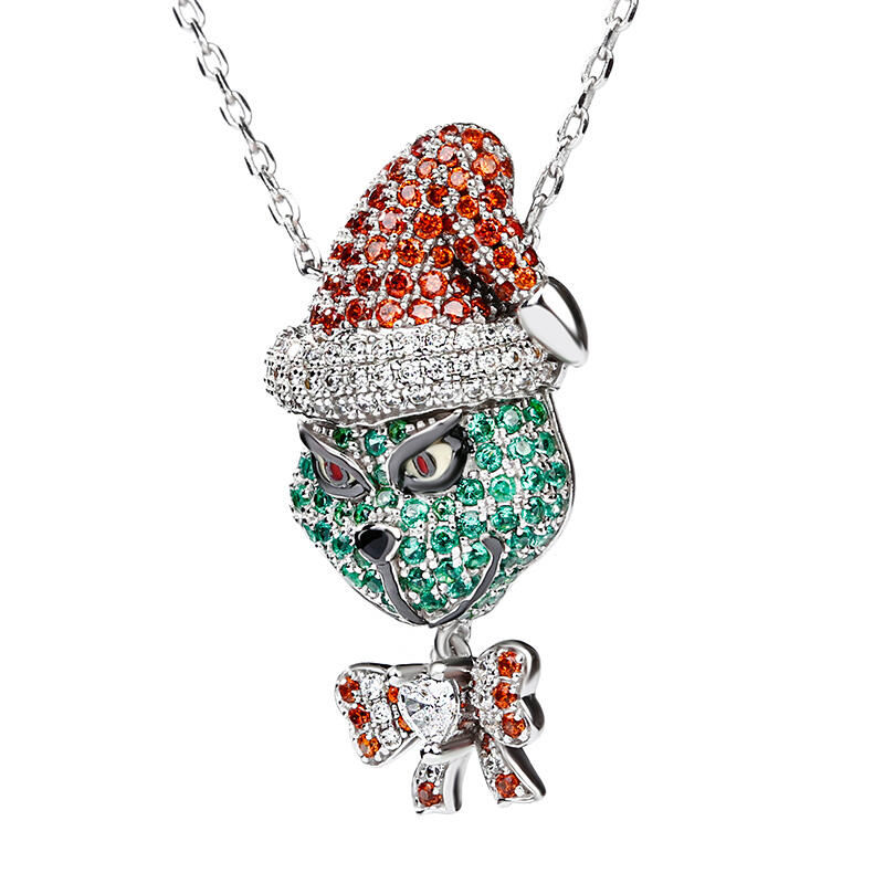 Jeulia "Holiday Cheermeister" Christmas Monster Inspired Sterling Silver Necklace