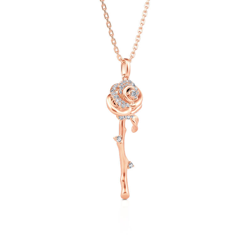 Jeulia "Flowering Rose" Rose Gold Tone Sterling Silver Necklace