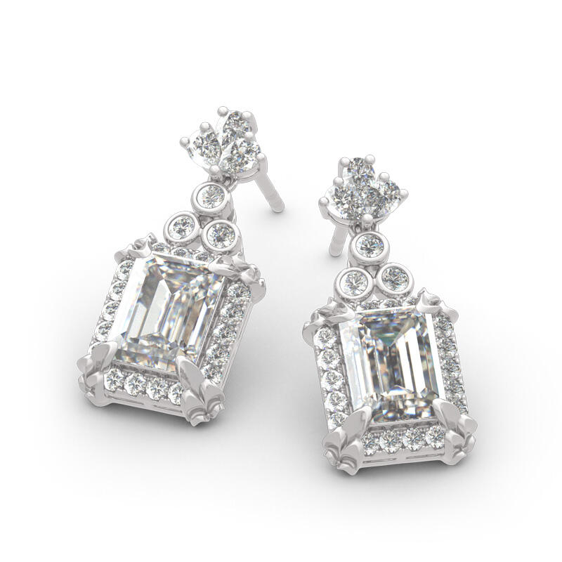 Jeulia Vintage Flower Halo Emerald Cut Sterling Silver Drop Earrings