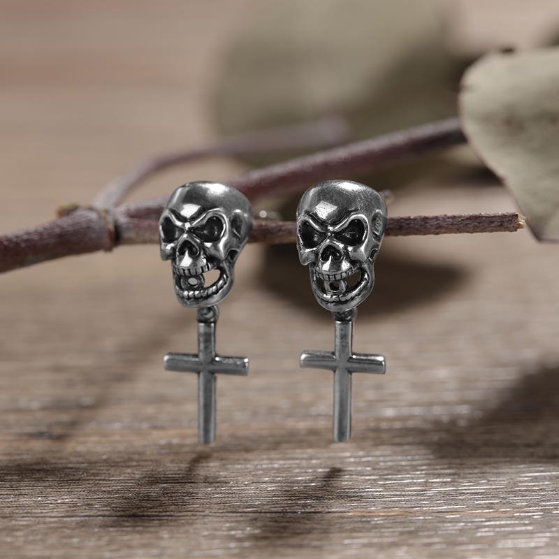 Jeulia "Cross" Skull Sterling Silver Earrings