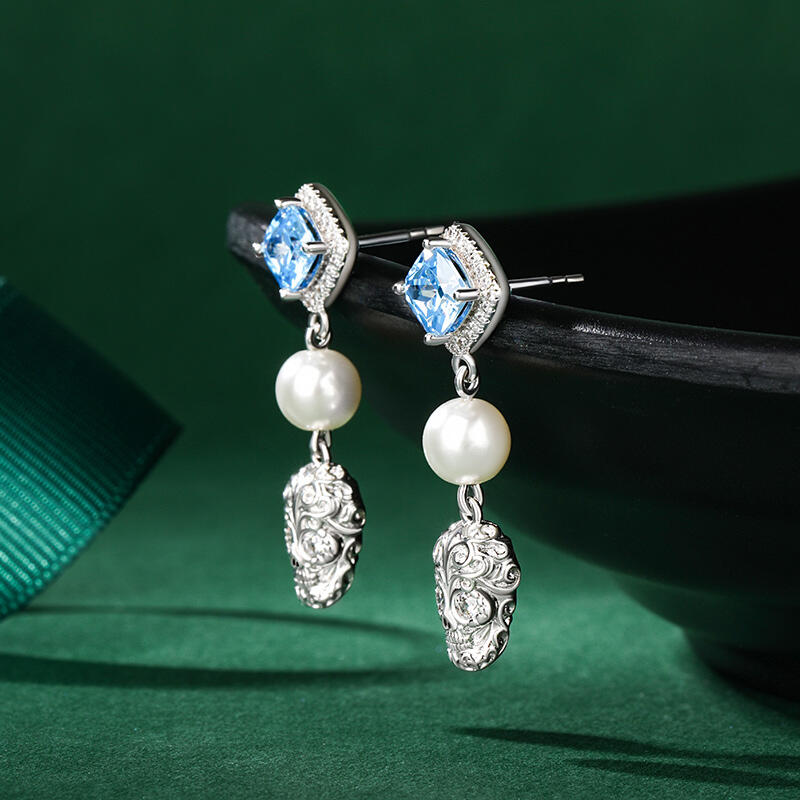 Jeulia "Departed Soul" Sugar Skull Cultured Pearl Sterling Silver Earrings