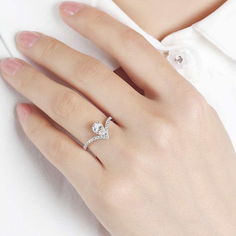 Jeulia 10K/14K/18K Gold Platinum Pear Cut V Shaped Ring