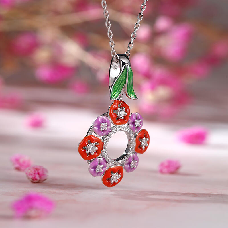 Jeulia Dreamy Garden "Colorful Day" Flower Enamel Sterling Silver Necklace