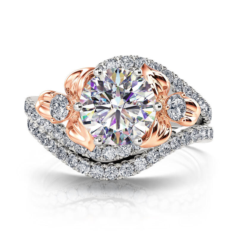 Jeulia Floral Design Round Cut Sterling Silver Ring Set