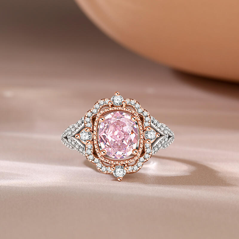 Jeulia Prinsessan Aura Tvåtonig Halo Oval Skär Syntetisk Morganit Sterlingsilver Ring