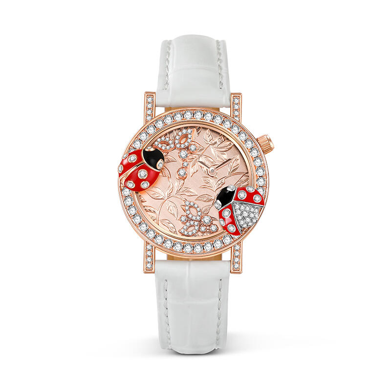 Jeulia "Vivid Natural" Ladybug Design Quartz White Leather Women's Watch