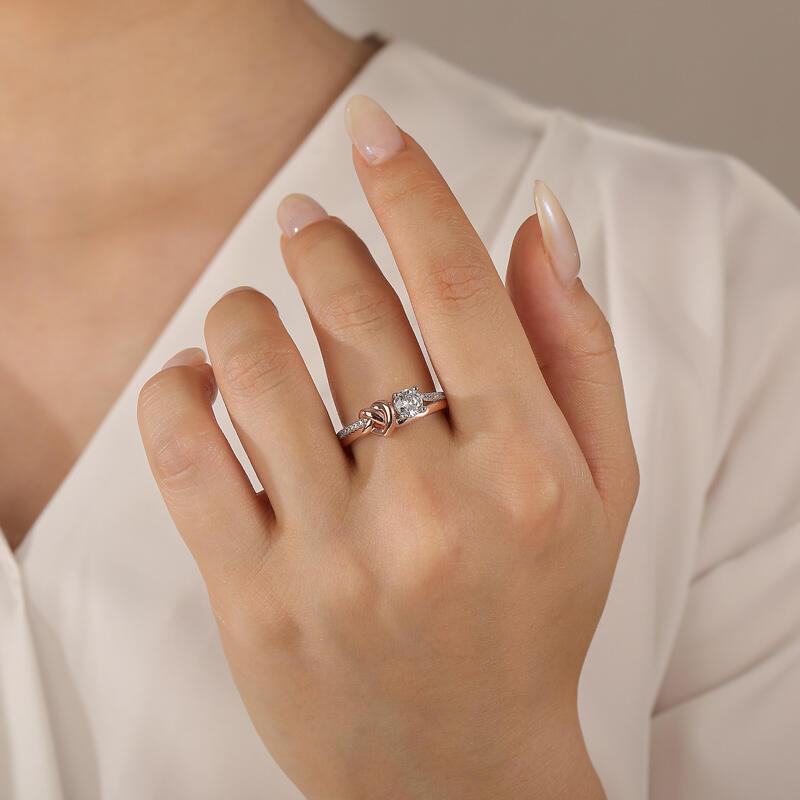 Jeulia Anillo de Promesa Nudo Corazón Personalizado Dos Tonos con Piedra de Nacimiento