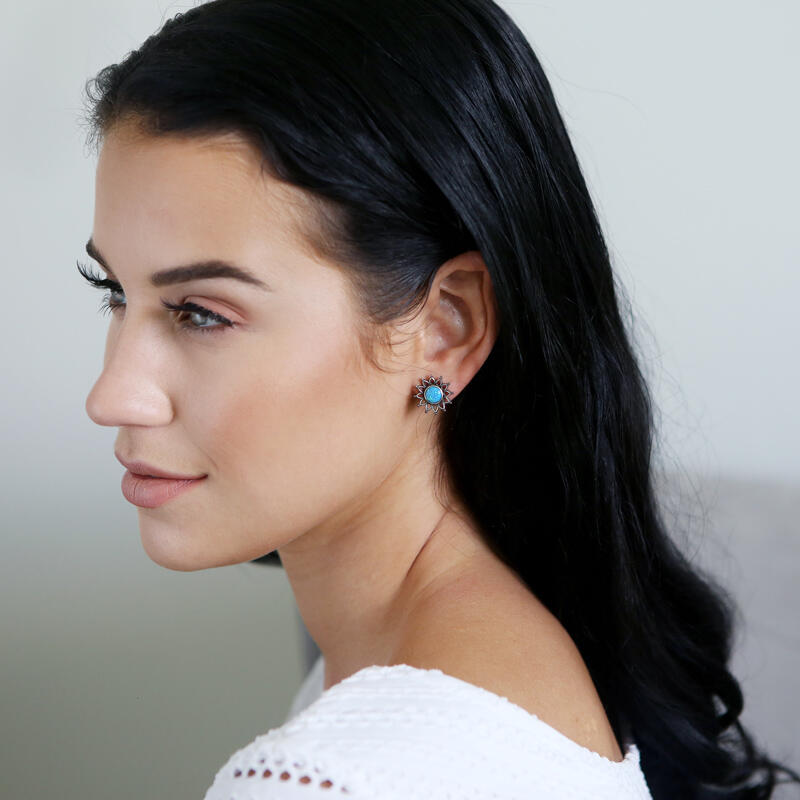 Pendientes De Girasol De ópalo De azul