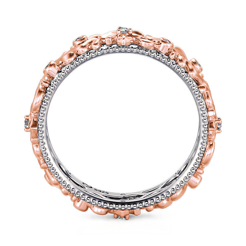 Jeulia Two Tone Flower Vine Engraved Women's Ring