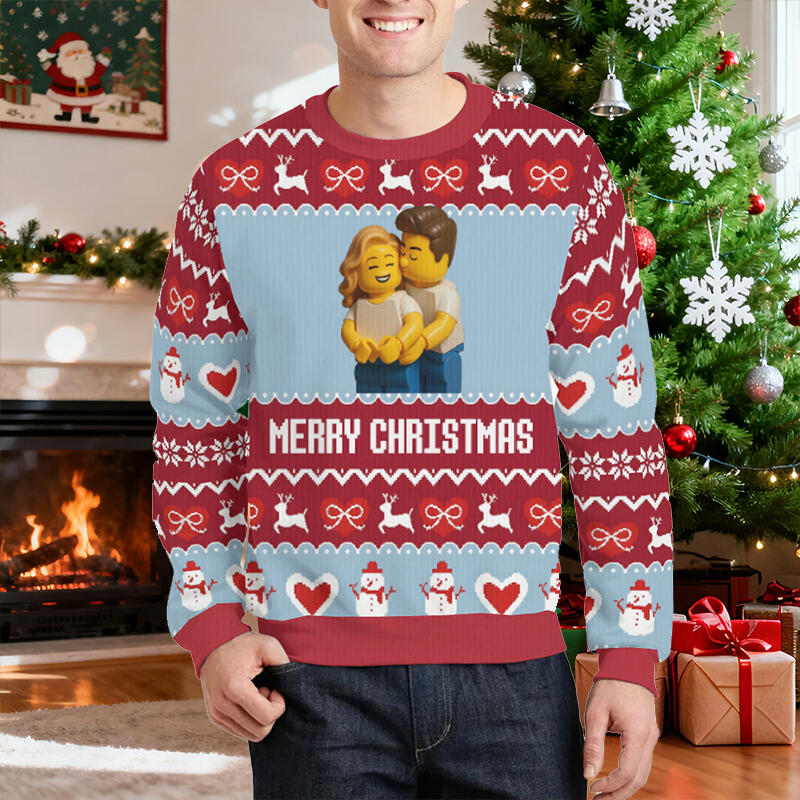 Personalized Ugly Sweater Unisex Custom Photo Cartoon Style Design Perfect Christmas Gift for Lovers
