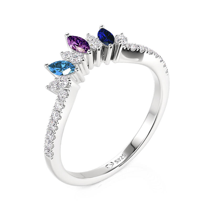 Jeulia Custom V-Shaped Three Marquise Cut Birthstone Ring