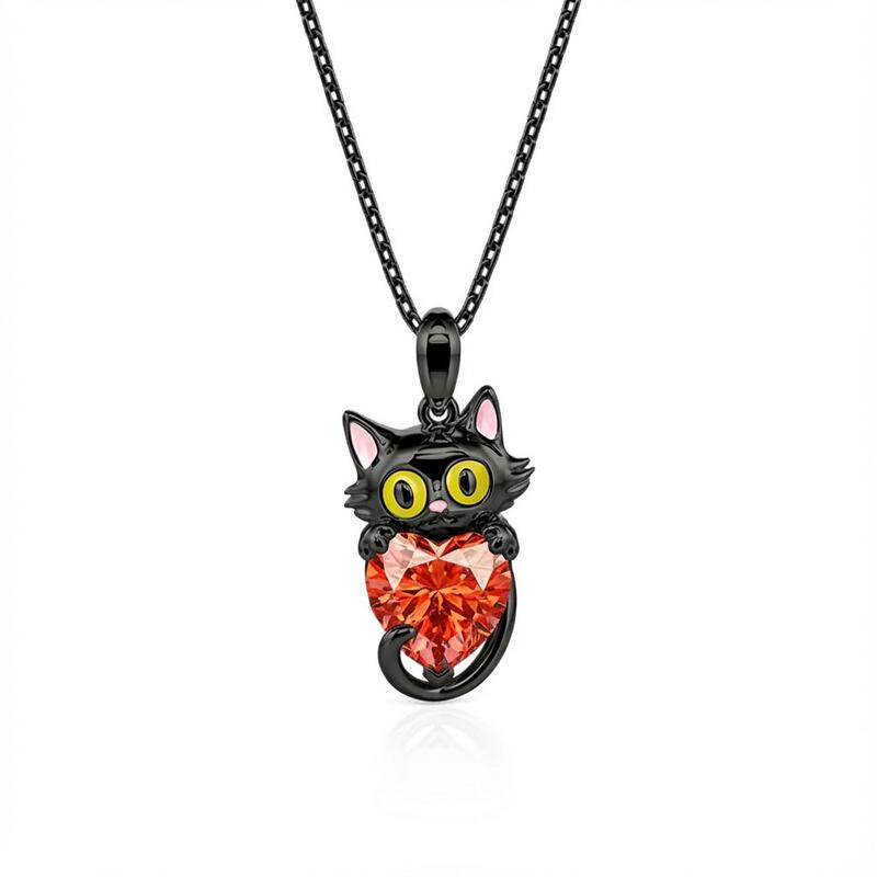 Jeulia Hug Me Custom Birthstone Black Cat Necklace