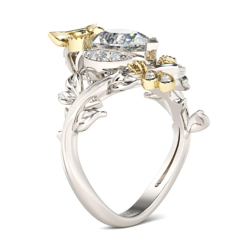 Jeulia Two Tone Pear Cut Sterling Silver Owl Ring