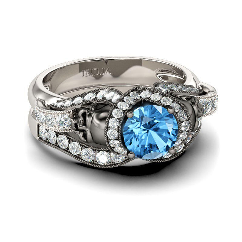 Jeulia Two Tone Round Cut Sterling Silver Skull Ring