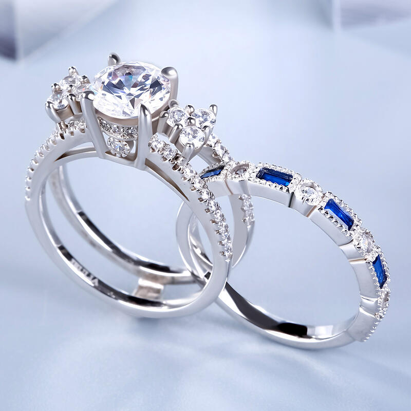 Jeulia Conjunto De Anillos Intercambiables Milgrain De Talla Redonda En Plata De Ley