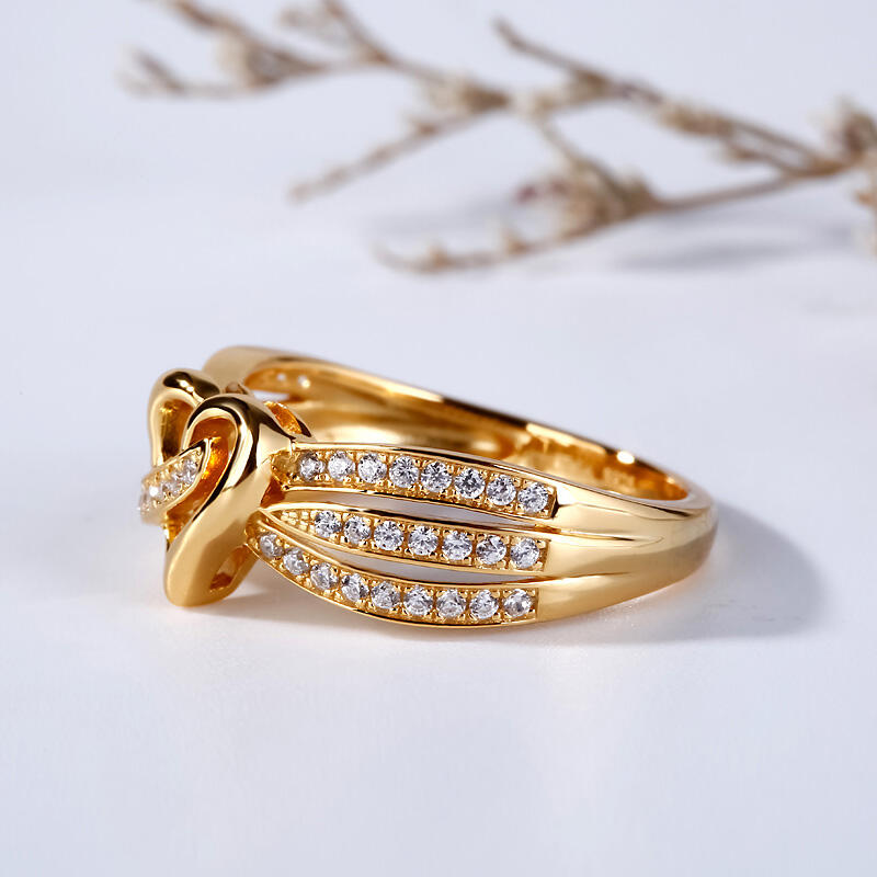 Jeulia Gold Tone Heart Design Round Cut Sterling Silver Women's Band