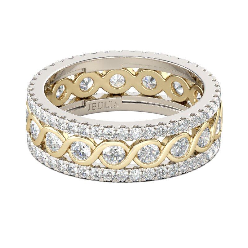 Jeulia Two Tone Round Cut Sterling Silver Women's Wedding Band