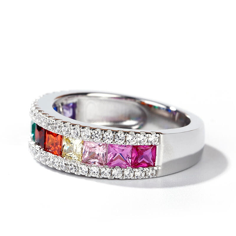 Jeulia Anillo Múlticolor De Plata Esterlina Con Corte Princesa