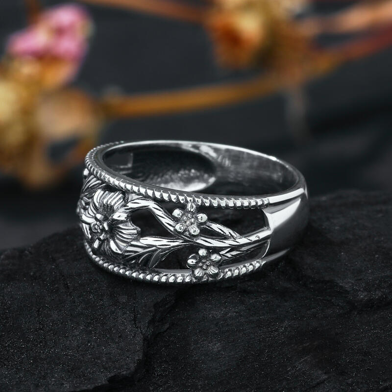 Jeulia Anillo mujer solitario con flores hermosas de plata de ley