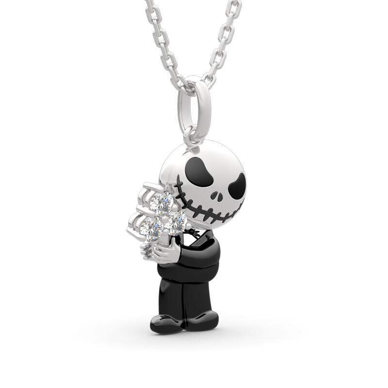 Jeulia colgante de plata de calavera con traje de etiqueta negro con corte redondo