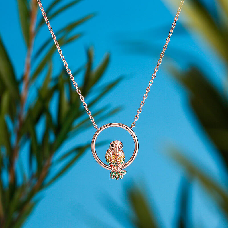 Jeulia "Gaudy Bird" Parrot Sterling Silver Necklace