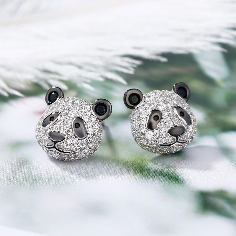 Jeulia "Be Calm and Steady" Cute Panda Sterling Silver Earrings