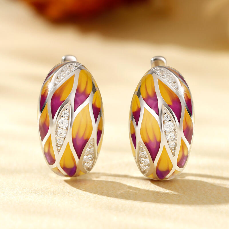 Jeulia "Swaying Leaves" Enamel Sterling Silver Hoop Earrings