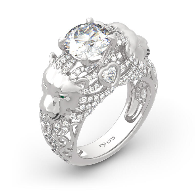 Jeulia Lion Inspired Round Cut Sterling Silver Ring