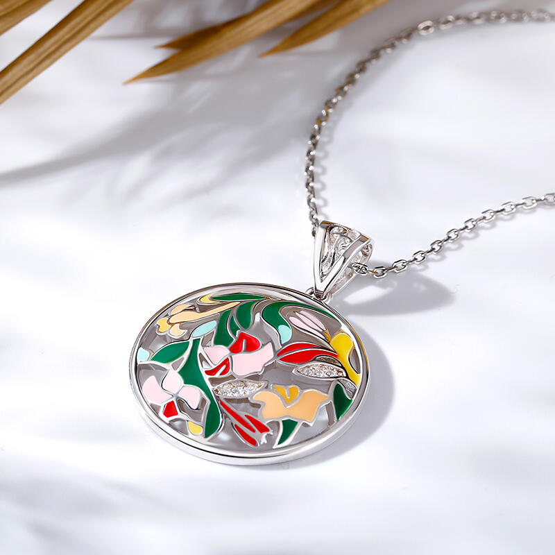 Jeulia "Floral Fantasy" Flower and Leaf Enamel Sterling Silver Jewelry Set
