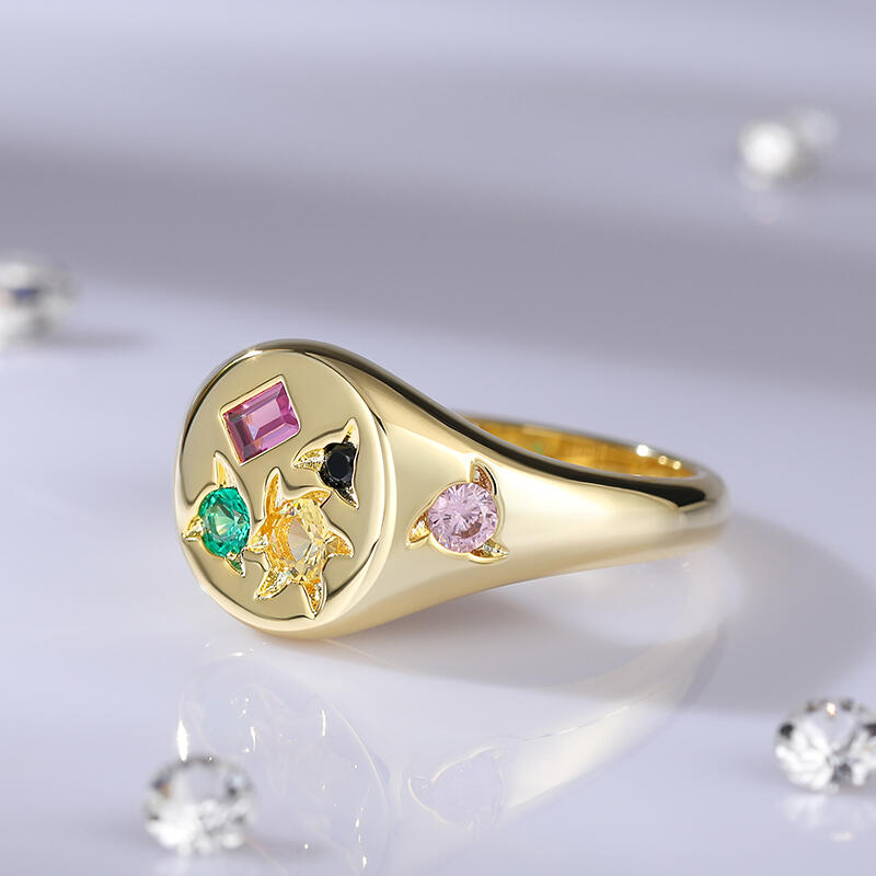 Jeulia Anillo de Sello de Plata de Ley Redondo Multicolor