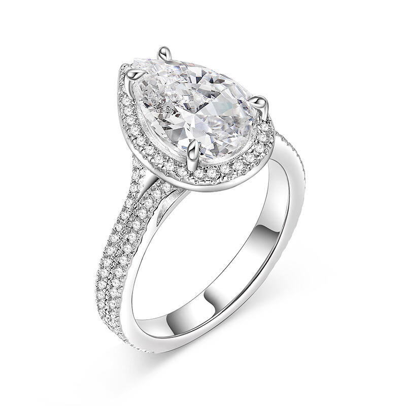 Jeulia Anillo de Plata de Ley con Halo y Corte de Pera