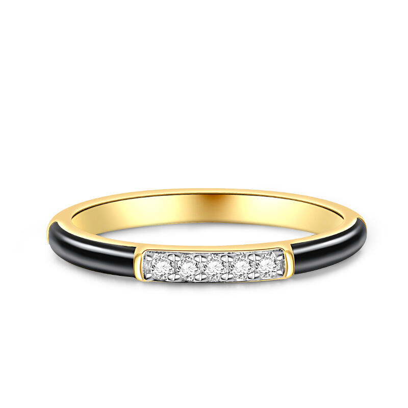 Jeulia Black Enamel Round Cut Sterling Silver Women's Band