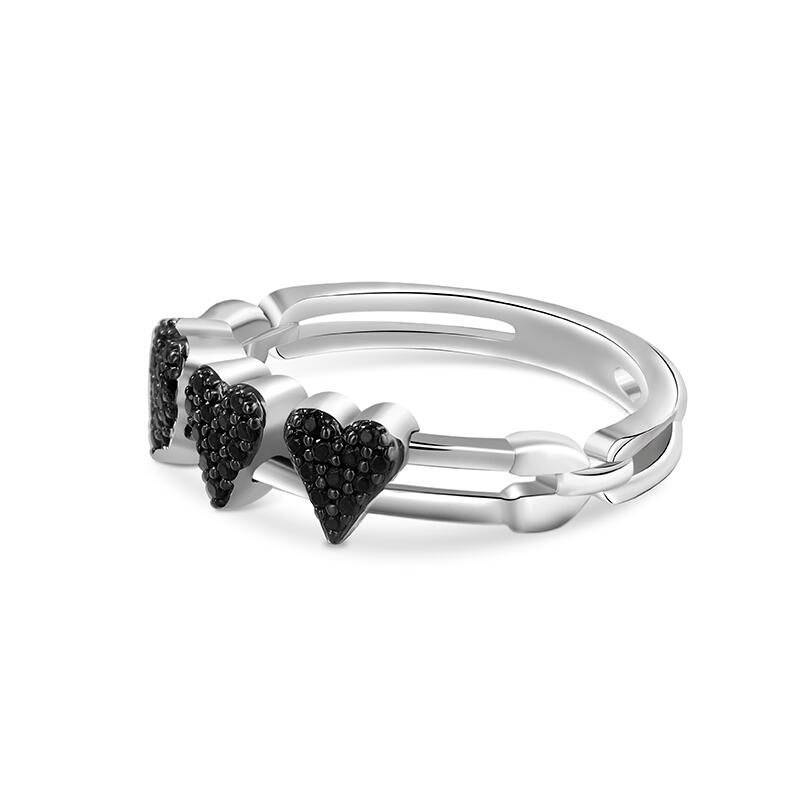 Jeulia Anillo con Dije Móvil de Corazón Negro en Plata Esterlina