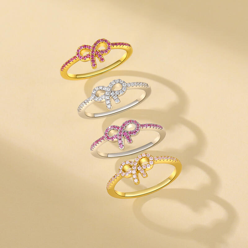 Jeulia Simple Pave Setting Bow Ring Sterling Silver