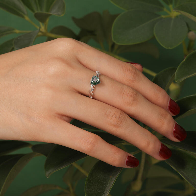 Jeulia Bague Cœur en Agate Mousse Inspirée par la Nature Classique