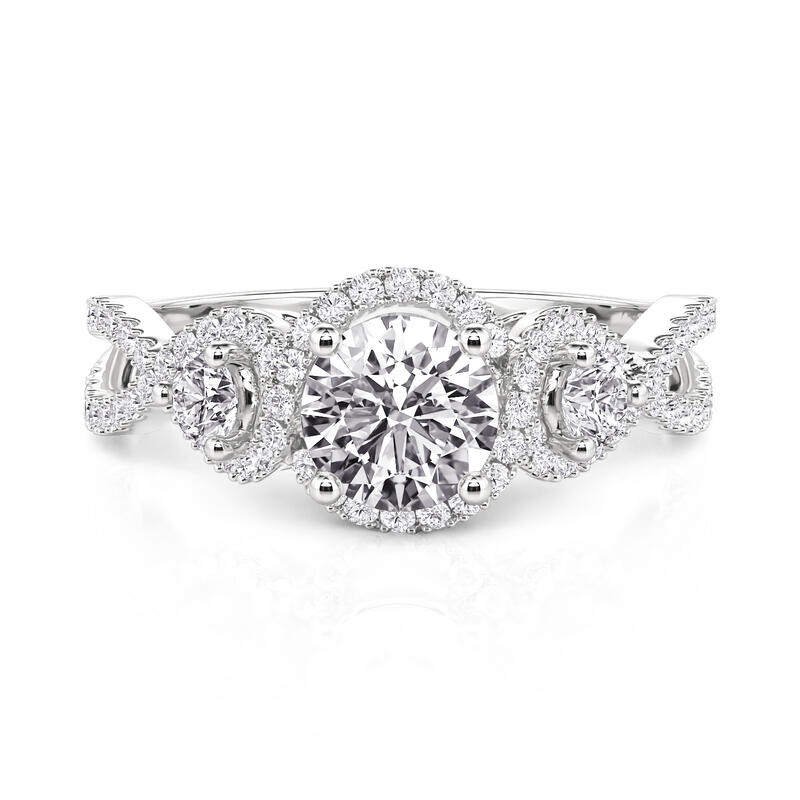 Jeulia Halo Infinity Three Stone Round Engagement Ring