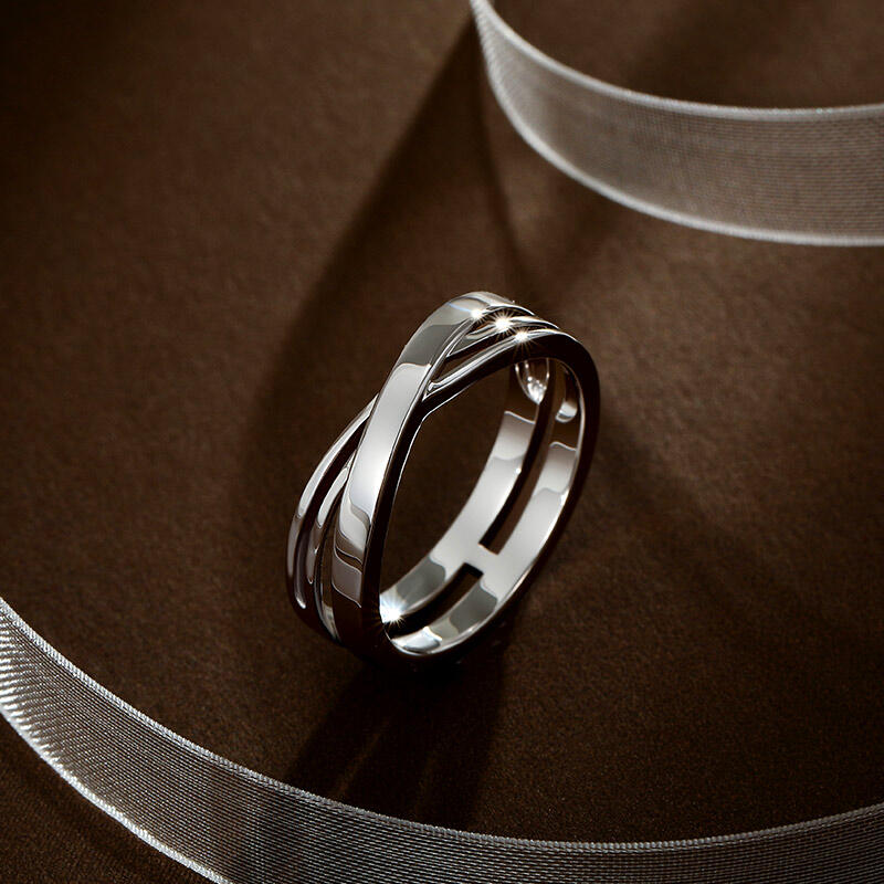 Jeulia Twist Crossover Ring for Men Sterling Silver