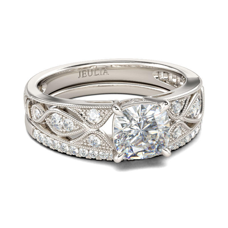 Jeulia Vintage Cushion Cut Sterling Silver Ring Set