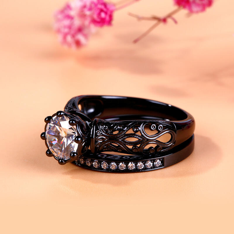 جوليا طقم خواتم قطع دائري من الفضة الإسترليني كلاسيكي