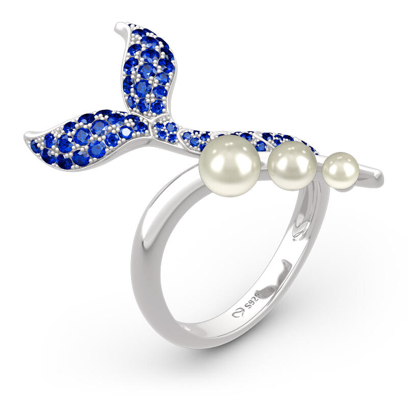 Jeulia "Dancing by the Moonlight" Mermaid Tail Faux Pearl Sterling Silver Ring