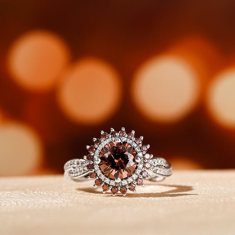 Jeulia "Delicious Coffee" Round Cut Sterling Silver Rotating Soothe Ring