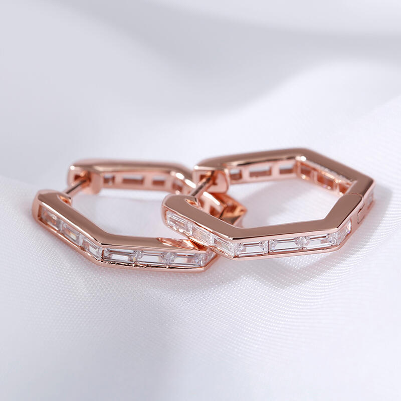 Jeulia Geometric Design Sterling Silver Hoop Earrings